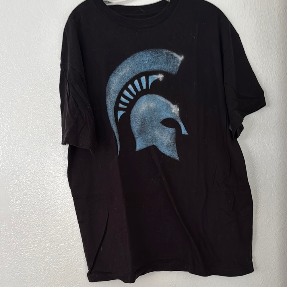Black Graphic Tee with Blue Spartan Design